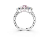 Silver Three-Stone Fancy Pink Marquise  Diamond Milgrain Pave Band with Prong Setting 4