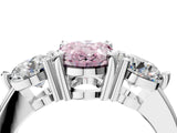 Silver Three-Stone Fancy Pink Oval  Brilliant Cut Solitaire Ring with Prong Setting on a Classic Band 1