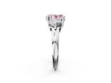 Silver Three-Stone Fancy Pink Oval  Brilliant Cut Solitaire Ring with Prong Setting on a Classic Band 5
