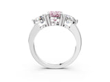 Silver Three-Stone Fancy Pink Oval  Brilliant Cut Solitaire Ring with Prong Setting on a Classic Band
