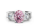 Silver Three-Stone Fancy Pink Oval Cut Cut Classic Band Prong Setting Ring_6