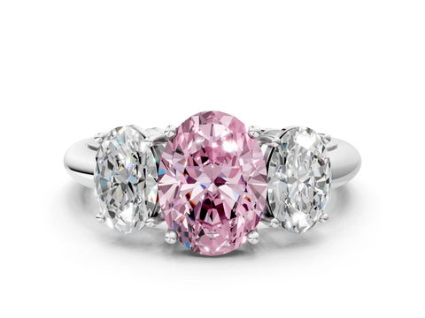 Silver Three-Stone Fancy Pink Oval Cut Cut Diamond Engagement Ring with Prong Setting on a White Gold Band_42