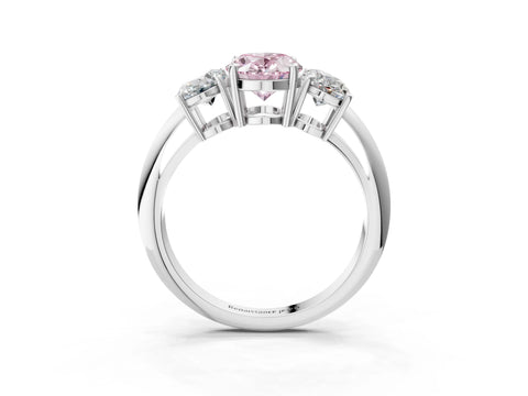 Silver Three-Stone Fancy Pink Oval Cut Cut Diamond Engagement Ring with Prong Setting on a White Gold Band_45