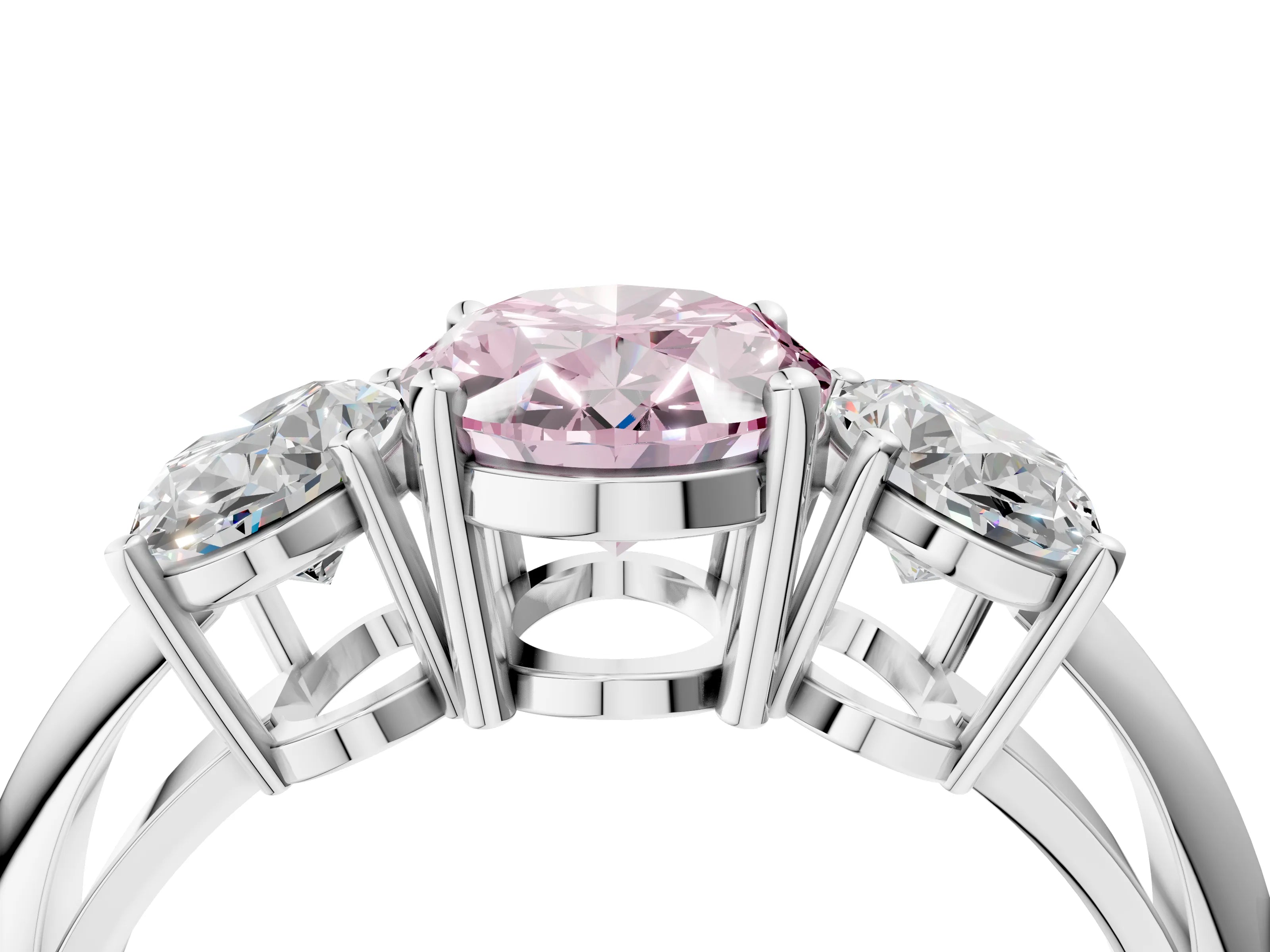 Silver Three-Stone Fancy Pink Oval Cut Cut Diamond Engagement Ring with Prong Setting on a White Gold Band_46