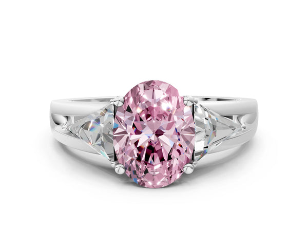 Sterling Silver Oval Split Shank Three Stone Engagement Ring Setting for Fancy Pink Center
