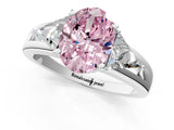 Silver Three-Stone Fancy Pink Oval Cut Cut Diamond Ring with Trillion Side Stones on a Split Shank Band_31