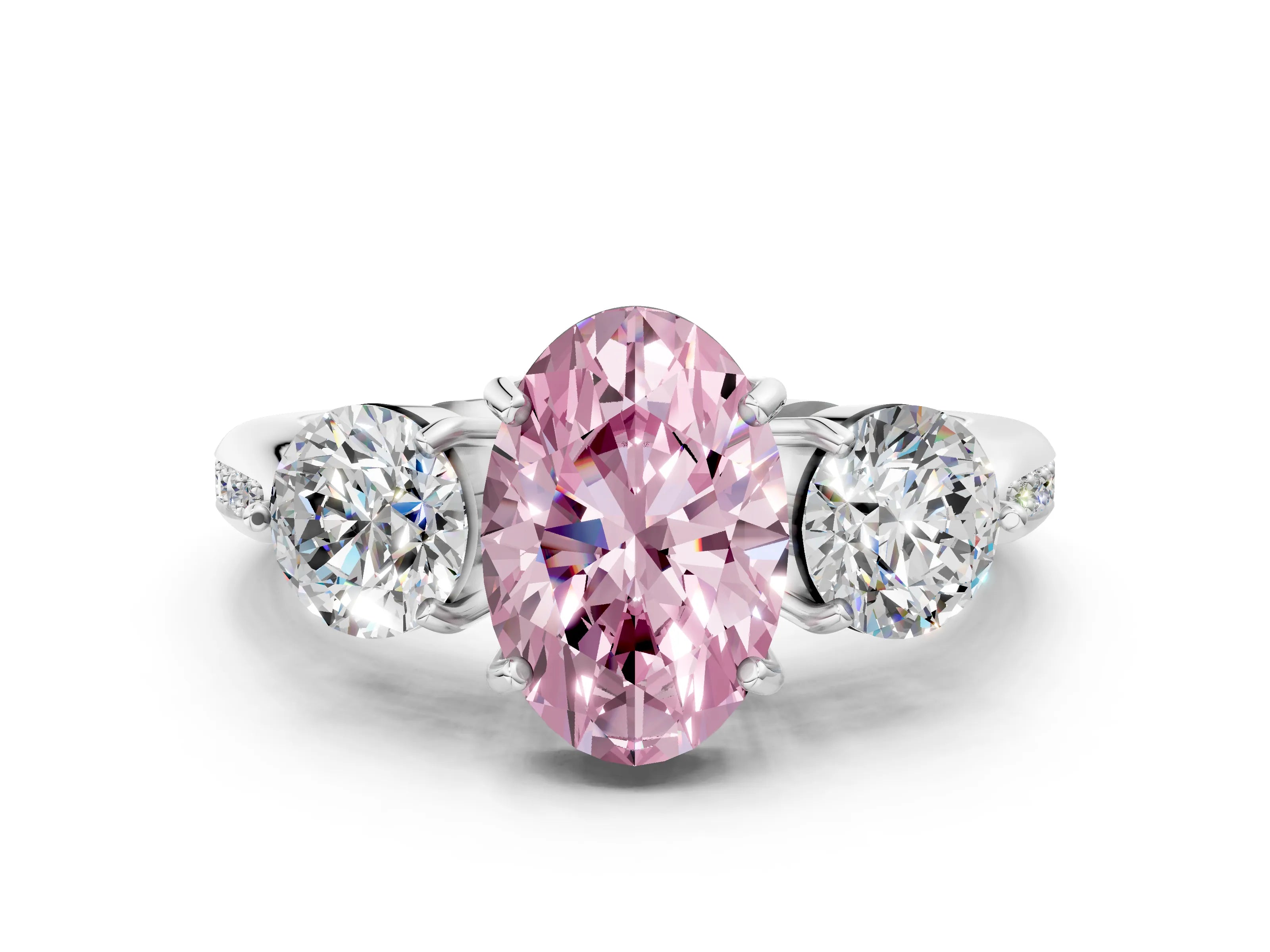 Silver Three-Stone Fancy Pink Oval Cut Diamond Channel Set Engagement Ring with Prong Setting_18