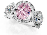 Silver Three-Stone Fancy Pink Oval Cut Diamond Wave Pave Band with Prong Setting_7