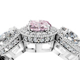Silver Three-Stone Fancy Pink Oval Cut Halo Diamond Milgrain Band with Four-Prong Setting_10