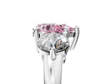 Silver Three-Stone Fancy Pink Pear  Brilliant Cut Solitaire Ring with Prong Setting on a Classic Band 1