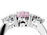 Silver Three-Stone Fancy Pink Pear  Brilliant Cut Solitaire Ring with Prong Setting on a Classic Band