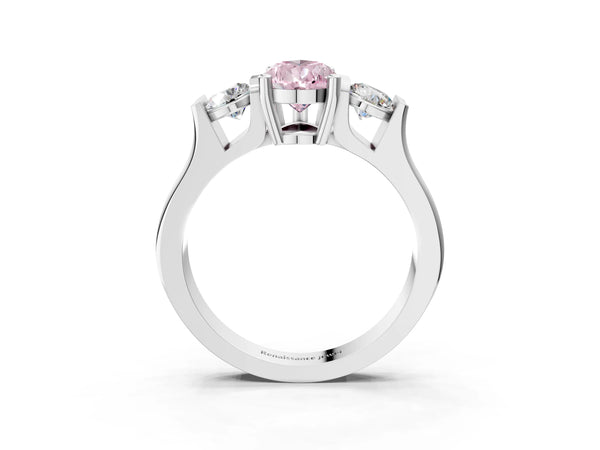 Silver Three-Stone Fancy Pink Pear Cut Classic Band Prong Setting Ring