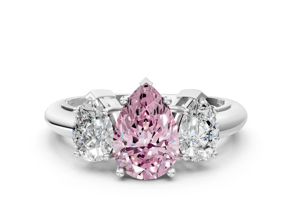 Sterling Silver Pear-Shaped Side Stone Engagement Ring Setting for Fancy Pink Center - Design RJ-767