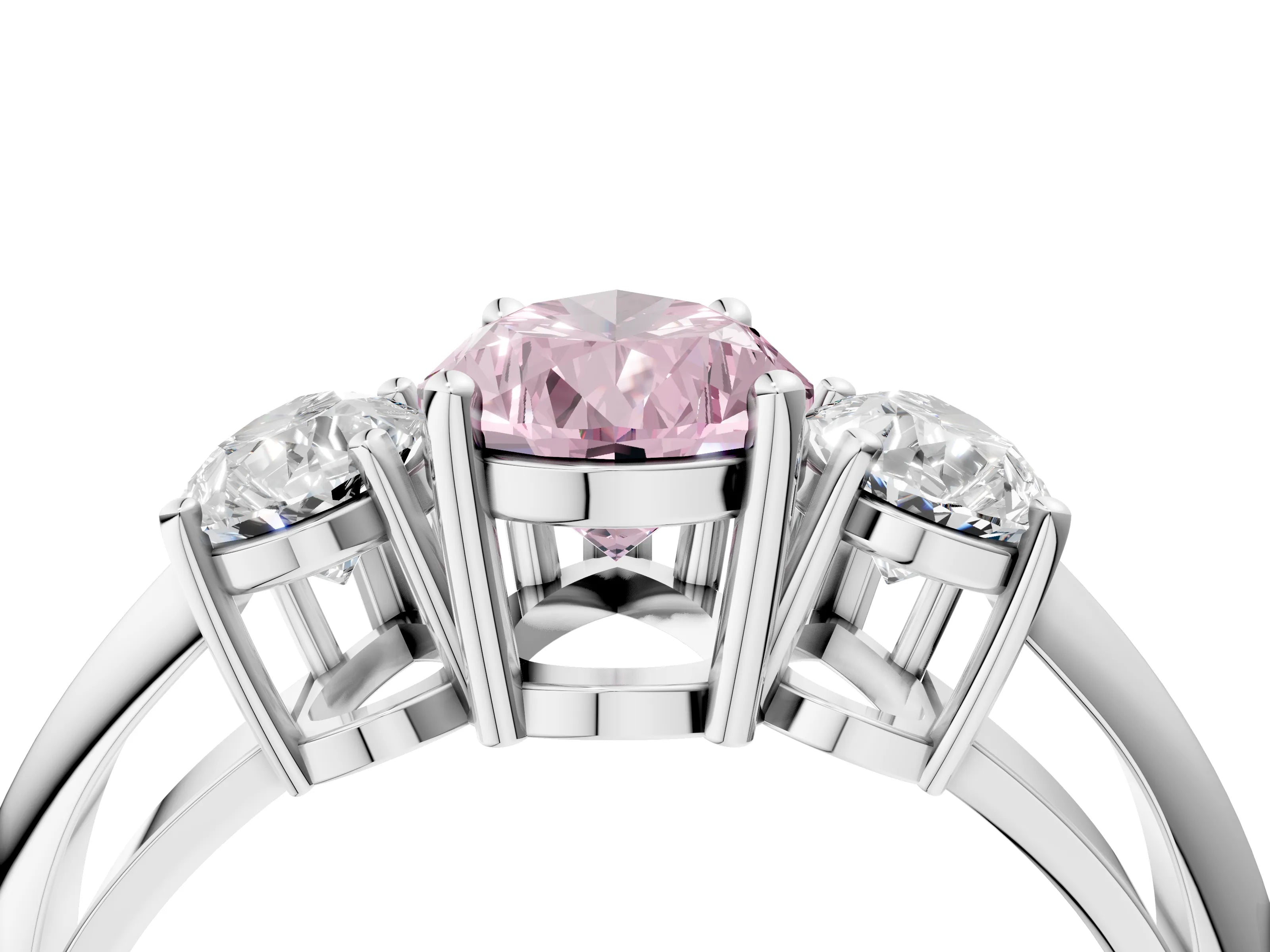 Silver Three-Stone Fancy Pink Pear Cut Cut Diamond Engagement Ring with Prong Setting on a White Gold Band_70