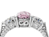 Silver Three-Stone Fancy Pink Pear Cut Cut Milgrain Band Prong Setting Ring_10