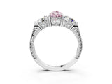 Silver Three-Stone Fancy Pink Pear Cut Cut Milgrain Band Prong Setting Ring_9