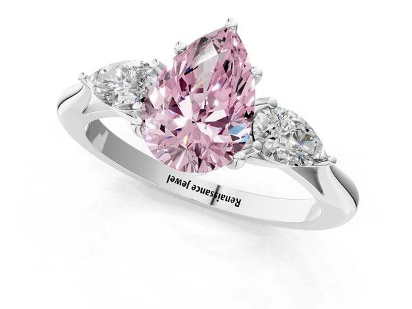 Sterling Silver Pear-Shaped Engagement Ring Setting for Fancy Pink Center with Pear Side Stones