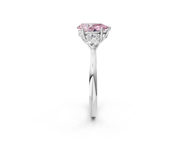Sterling Silver Pear-Shaped Engagement Ring Setting for Fancy Pink Center with Pear Side Stones