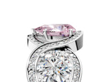 Silver Three-Stone Fancy Pink Pear Cut Diamond Wave Pave Band with Prong Setting_11