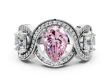 Silver Three-Stone Fancy Pink Pear Cut Diamond Wave Pave Band with Prong Setting_6
