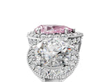 Silver Three-Stone Fancy Pink Pear Cut Halo Diamond Milgrain Band with Four-Prong Setting_11