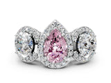 Silver Three-Stone Fancy Pink Pear Cut Halo Diamond Milgrain Band with Four-Prong Setting_6