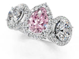 Silver Three-Stone Fancy Pink Pear Cut Halo Diamond Milgrain Band with Four-Prong Setting_7
