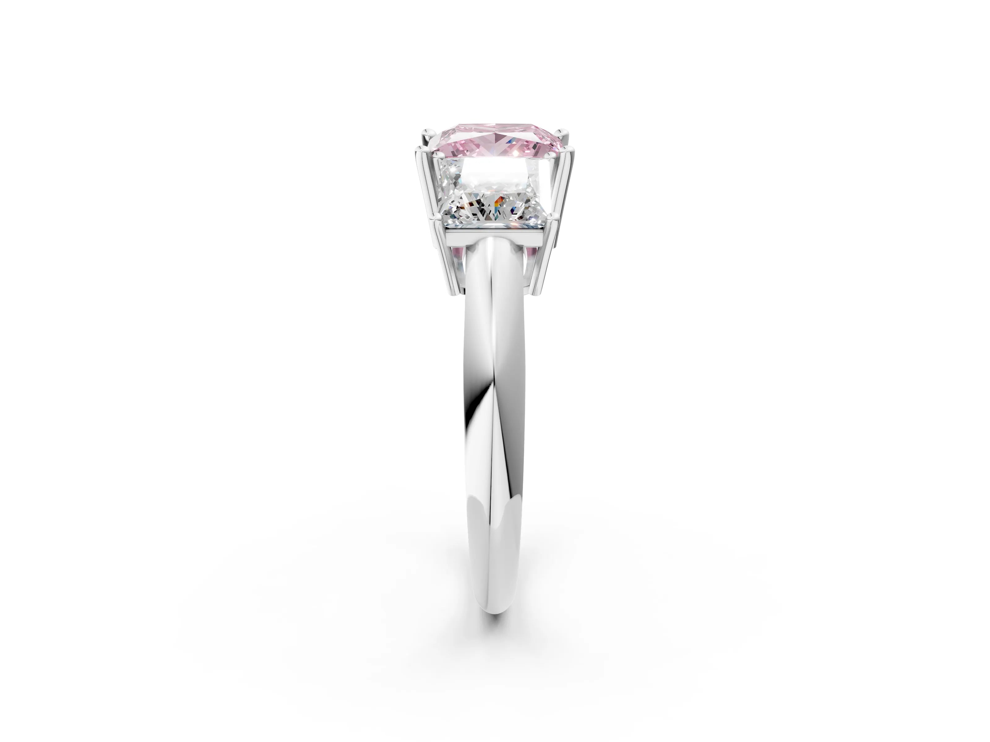 Silver Three-Stone Fancy Pink Princess Cut Cut Diamond Engagement Ring with Prong Setting on a White Gold Band_35