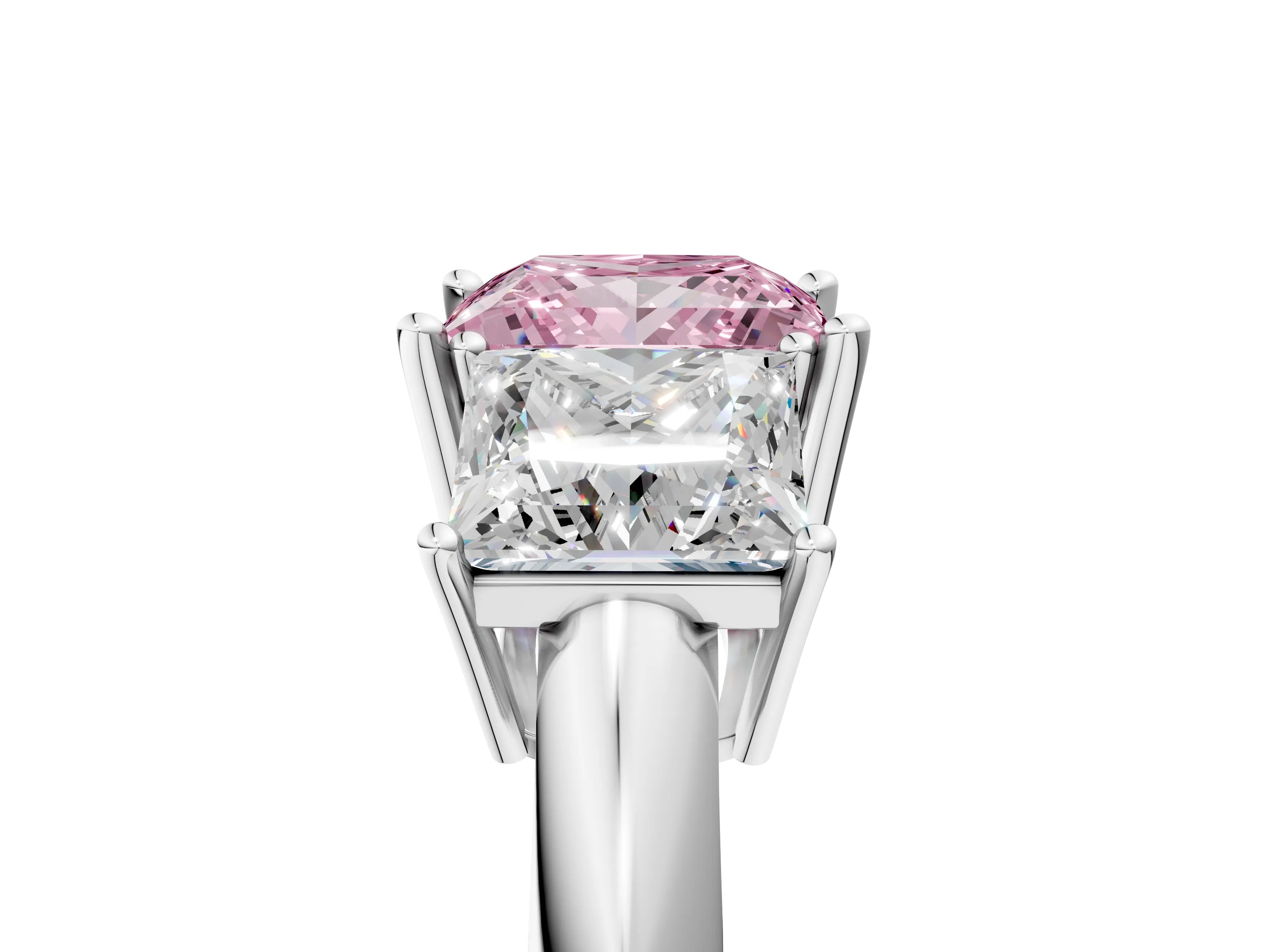Silver Three-Stone Fancy Pink Princess Cut Cut Diamond Engagement Ring with Prong Setting on a White Gold Band_68