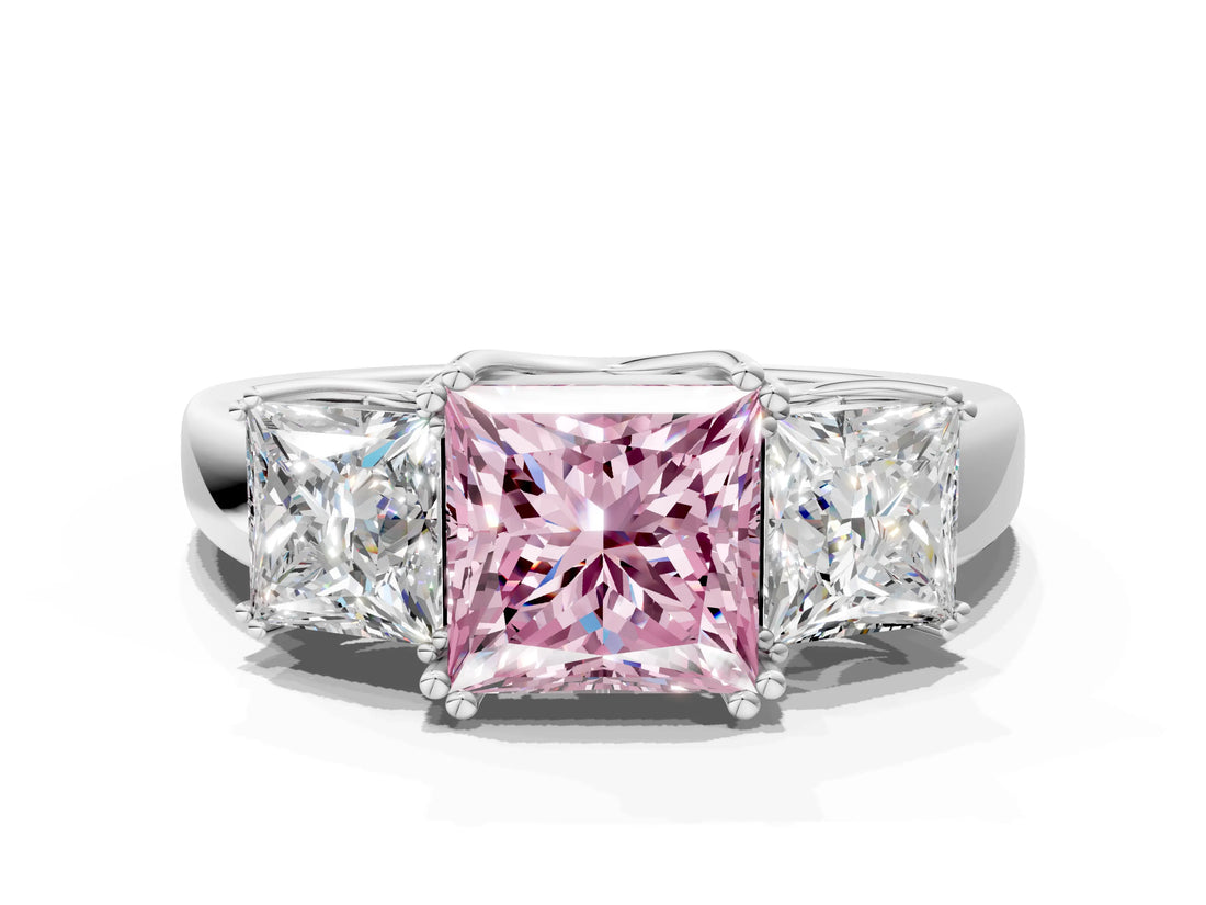 Silver Three-Stone Fancy Pink Princess Cut Cut Diamond Ring with Channel Set Band and Four-Prong Setting_24