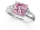 Silver Three-Stone Fancy Pink Princess Cut Cut Diamond Ring with Trillion Side Stones on a Split Shank Band_31