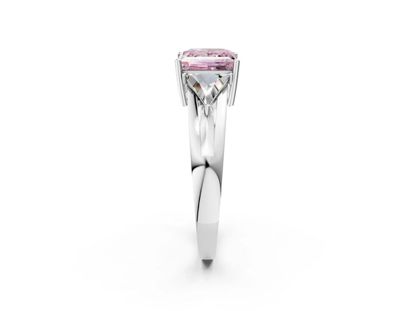 Sterling Silver Princess Cut Split Shank Three Stone Engagement Ring Setting for Fancy Pink Center