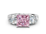 Silver Three-Stone Fancy Pink Princess Cut Cut Milgrain Band Prong Setting Ring_66
