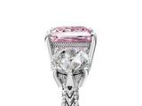 Silver Three-Stone Fancy Pink Princess Cut Cut Milgrain Band Prong Setting Ring_71