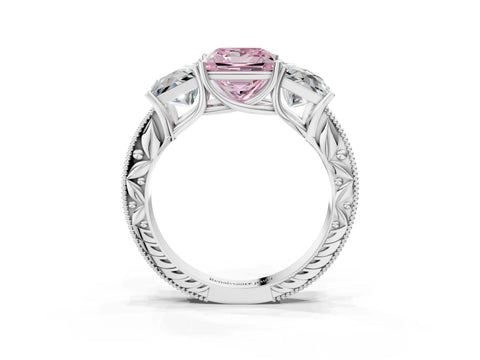 Silver Three-Stone Fancy Pink Princess Cut Cut Milgrain Pavé Engagement Ring_21