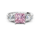 Silver Three-Stone Fancy Pink Princess Cut Diamond Channel Set Engagement Ring with Prong Setting_30