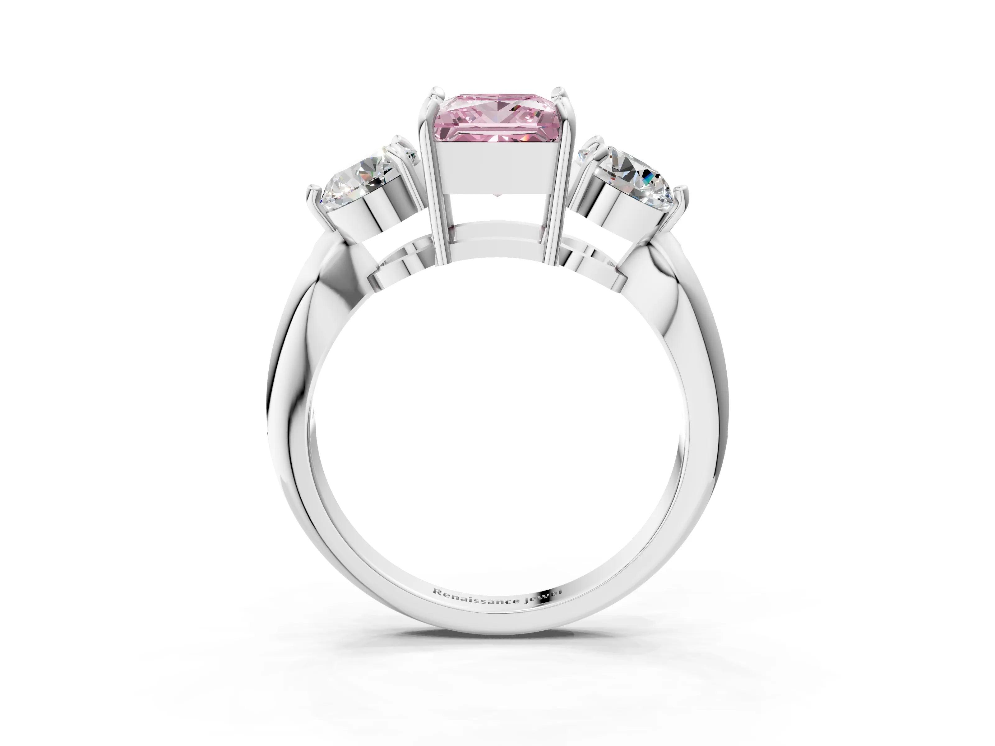 Silver Three-Stone Fancy Pink Princess Cut Diamond Channel Set Engagement Ring with Prong Setting_33