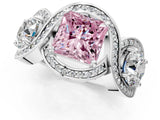 Silver Three-Stone Fancy Pink Princess Cut Diamond Wave Pave Band with Prong Setting_7