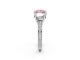 Silver Three-Stone Fancy Pink Princess  Diamond Milgrain Pave Band with Prong Setting 3
