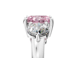 Silver Three-Stone Fancy Pink Radiant  Brilliant Cut Solitaire Ring with Prong Setting on a Classic Band 1