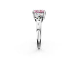 Silver Three-Stone Fancy Pink Radiant  Brilliant Cut Solitaire Ring with Prong Setting on a Classic Band 4