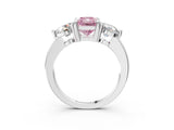 Silver Three-Stone Fancy Pink Radiant  Brilliant Cut Solitaire Ring with Prong Setting on a Classic Band 5