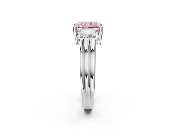 Silver Three-Stone Fancy Pink Radiant Cut Classic Band Prong Setting Ring