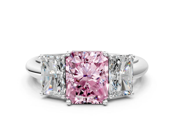 Sterling Silver Radiant Cut Side Stone Engagement Ring Setting for Fancy Pink Center - Design RJ-767
