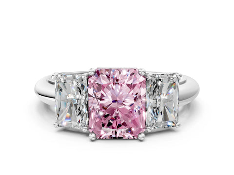 Silver Three-Stone Fancy Pink Radiant Cut Cut Diamond Engagement Ring with Prong Setting on a White Gold Band_42