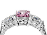 Silver Three-Stone Fancy Pink Radiant Cut Cut Milgrain Band Prong Setting Ring_10