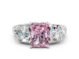 Silver Three-Stone Fancy Pink Radiant Cut Cut Milgrain Band Prong Setting Ring_6