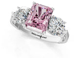 Silver Three-Stone Fancy Pink Radiant Cut Cut Milgrain Band Prong Setting Ring_7