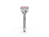 Silver Three-Stone Fancy Pink Radiant Cut Cut Milgrain Band Prong Setting Ring_8