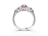 Silver Three-Stone Fancy Pink Radiant Cut Cut Milgrain Band Prong Setting Ring_9